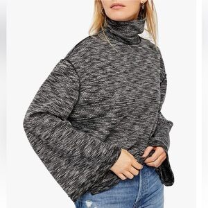 Free People Sunny Days Turtleneck Sz M Black Relaxed Comfy Chic Boho Grunge